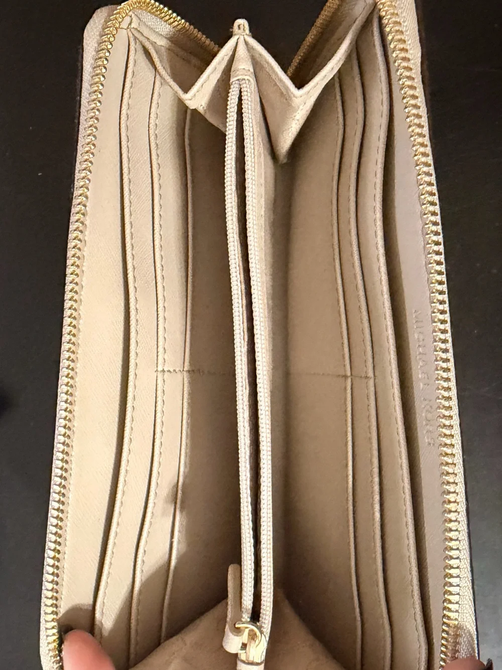 Michael Kors Beige and Black Snake-Print Zip Wallet with Gold Plate